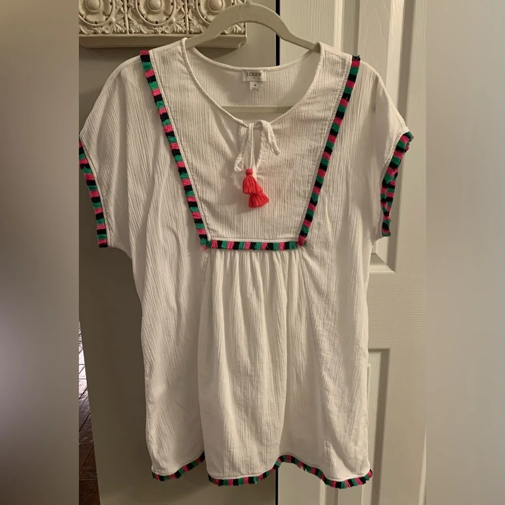 J. Crew White Swim Cover-Up Tunic with Pink Trim - S